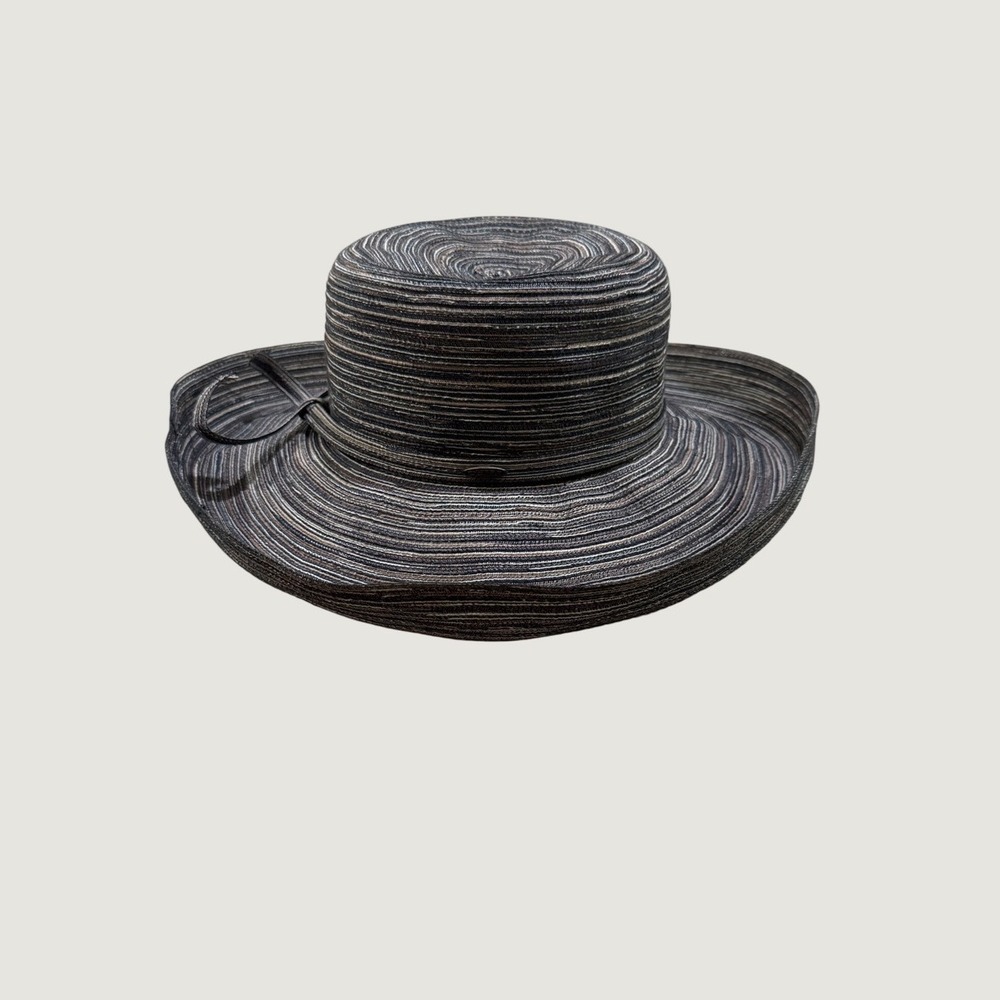 Scala Collezione Sun Hat Navy Black Striped Ribbon Bow OS Cottagecore Preppy